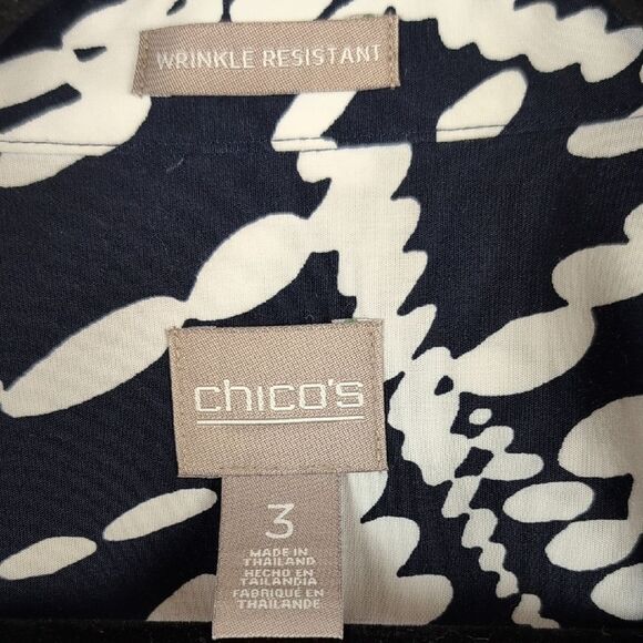 Chico's Navy & White Relaxed Button Down Shirt Top Wrinkle Resistant Size 3 (XL) - Picture 2 of 11